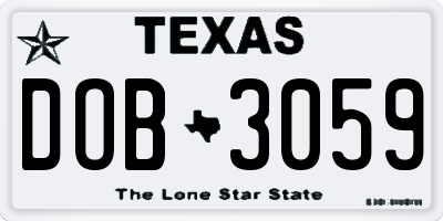 TX license plate DOB3059