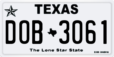 TX license plate DOB3061
