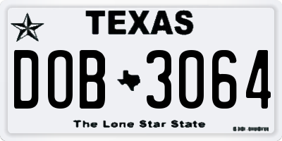 TX license plate DOB3064
