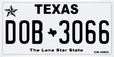 TX license plate DOB3066