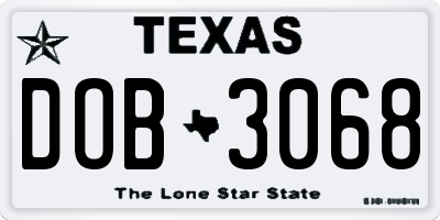TX license plate DOB3068