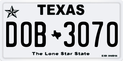 TX license plate DOB3070