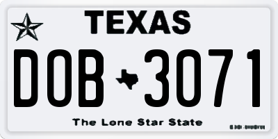 TX license plate DOB3071