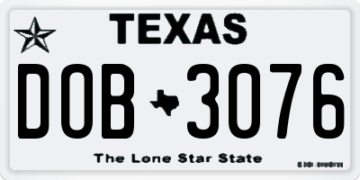 TX license plate DOB3076