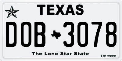 TX license plate DOB3078