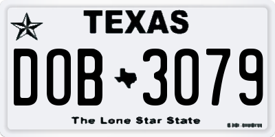 TX license plate DOB3079