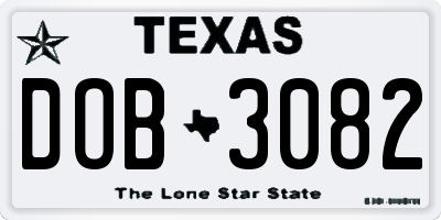 TX license plate DOB3082