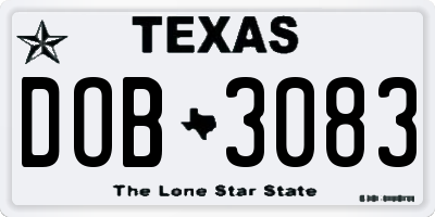 TX license plate DOB3083