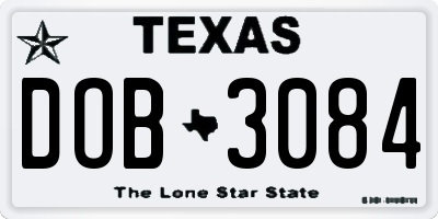 TX license plate DOB3084
