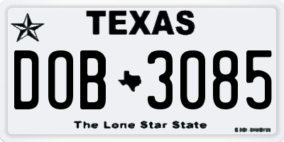 TX license plate DOB3085