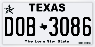 TX license plate DOB3086