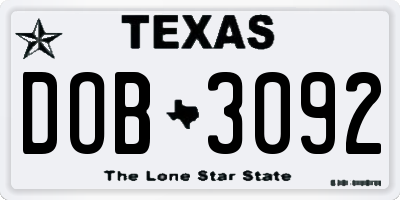 TX license plate DOB3092
