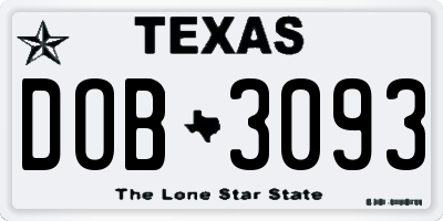 TX license plate DOB3093
