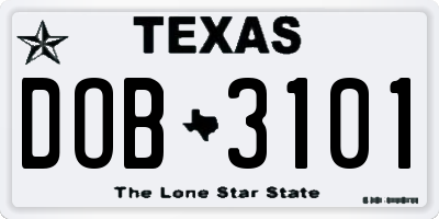 TX license plate DOB3101