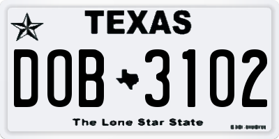 TX license plate DOB3102