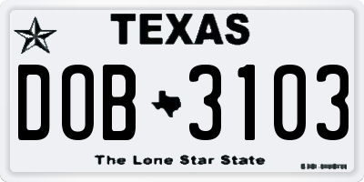 TX license plate DOB3103