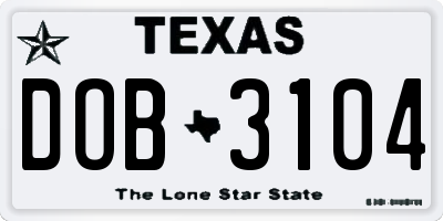 TX license plate DOB3104