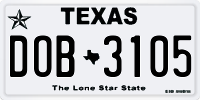 TX license plate DOB3105