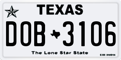TX license plate DOB3106