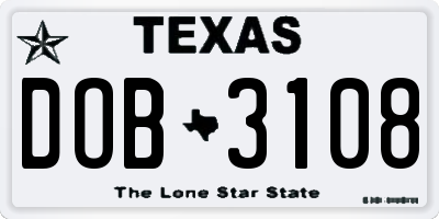 TX license plate DOB3108