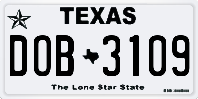 TX license plate DOB3109