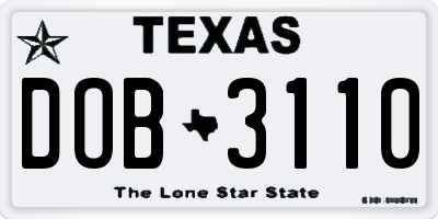 TX license plate DOB3110