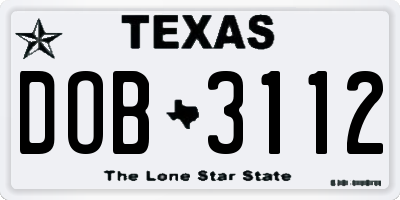 TX license plate DOB3112