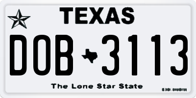 TX license plate DOB3113