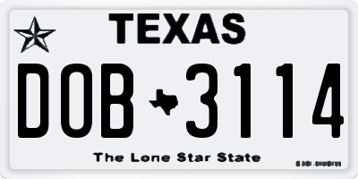 TX license plate DOB3114