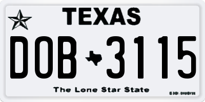 TX license plate DOB3115