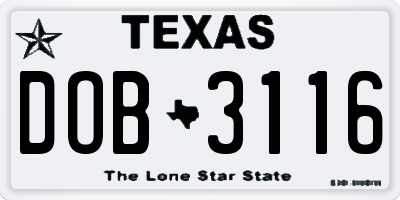 TX license plate DOB3116