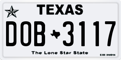 TX license plate DOB3117