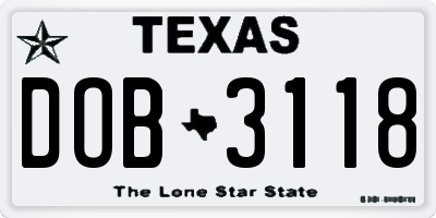 TX license plate DOB3118