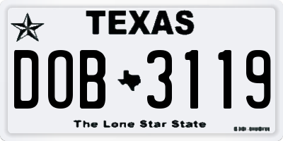 TX license plate DOB3119