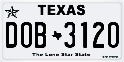 TX license plate DOB3120