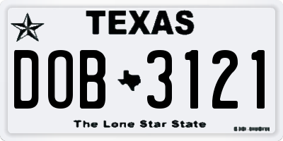 TX license plate DOB3121