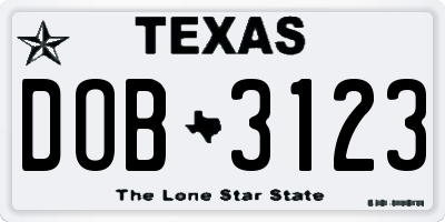 TX license plate DOB3123