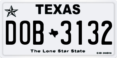 TX license plate DOB3132
