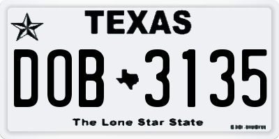 TX license plate DOB3135