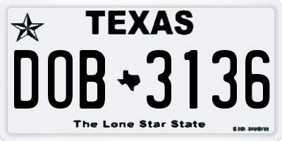 TX license plate DOB3136