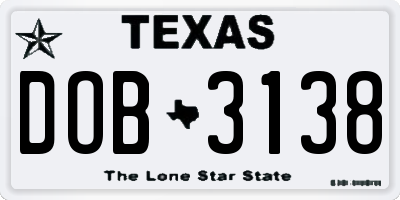 TX license plate DOB3138