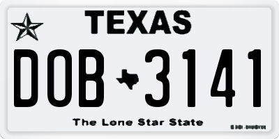 TX license plate DOB3141