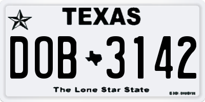 TX license plate DOB3142