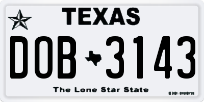 TX license plate DOB3143