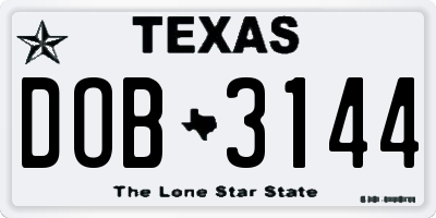 TX license plate DOB3144