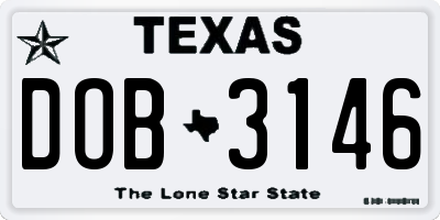 TX license plate DOB3146