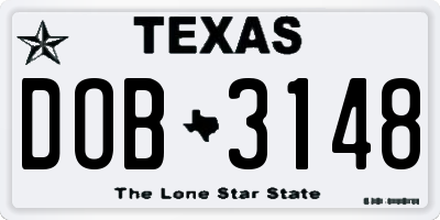 TX license plate DOB3148