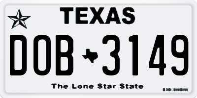 TX license plate DOB3149