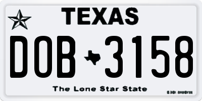 TX license plate DOB3158