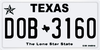 TX license plate DOB3160